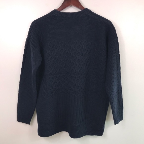 Madewell Patchwork Cable Knit Tunic Sweater Women’s Size M Navy Chunky - Picture 6 of 8